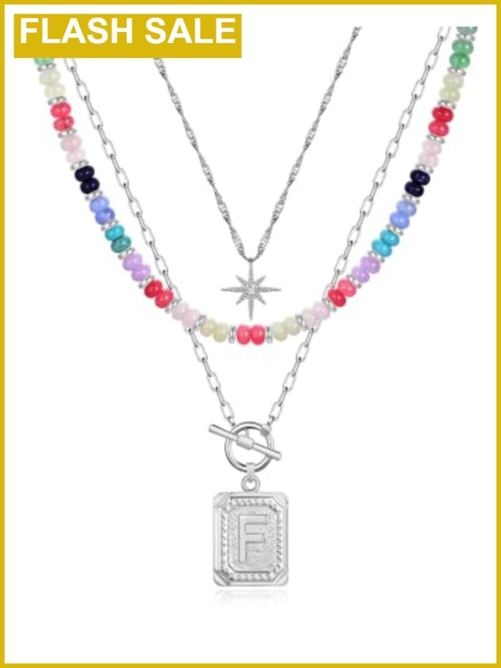 Layered Initial Necklace Set 14K Gold Plated Brass 3 Piece